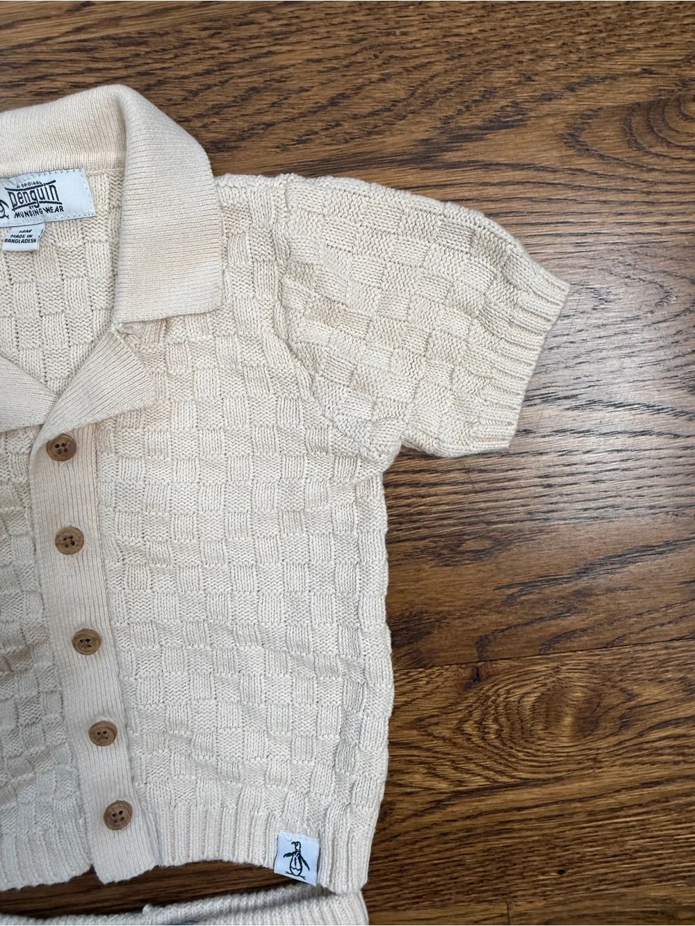 Original Penguin by Munsing Wear Boys Cream Knit Button-Front Sweater Shorts Set
